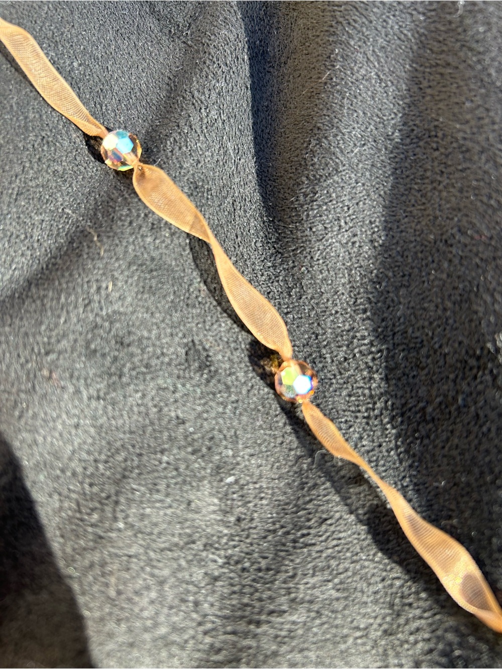 Gold Ribbon Choker Necklace with Iridescent Crystal Accents